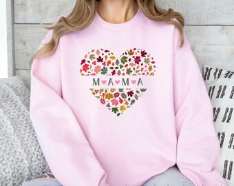 Women&#39;s Mama Heart Crewneck Sweatshirt, Gift for Moms, Fun Mom Sweatshirt, Mother&#39;s day Gift