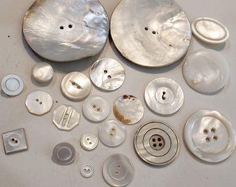 Vintage Lot of 21 Mother of Pearl Shell Assorted Buttons