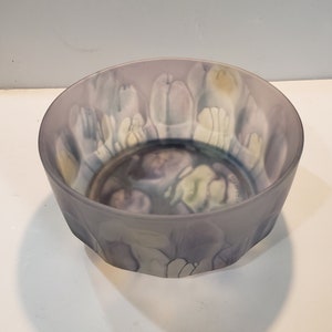 Frosted Watercolor Like Painted Glass Bowl Rueven