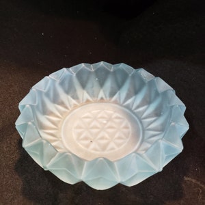 Frosted Pale Blue Pressed Glass Bowl or Ashtray