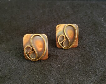 Vintage Mixed Metal Clip On Earrings Mid Century Copper