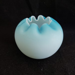 Mt. Washington Glass Blue to White Ombre Satin Glass Rose Bowl