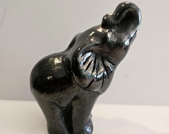 Oaxaca Black Clay Elephant Figurine Signed Dona Rosa