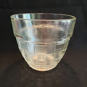 Anchor Hocking Clear Glass Planter Pot Basket-weave Design