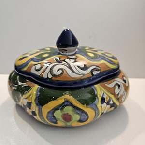 Talavera Mexican Pottery Hand Painted Ceramic Lidded Dish