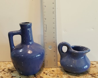 Pair of Miniature Handmade Blue Pottery Pitchers