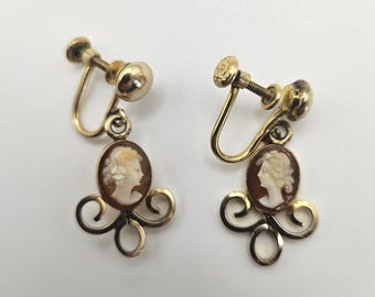 Vintage Cameo Scrollwork Gold Fill Screw Back Earrings 1/20 12K