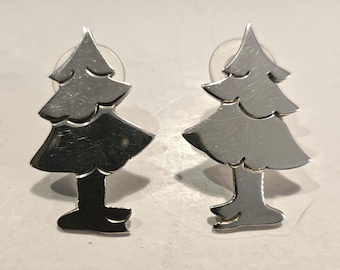Sterling Silver Pine Tree Pierced Earrings Signed BGould