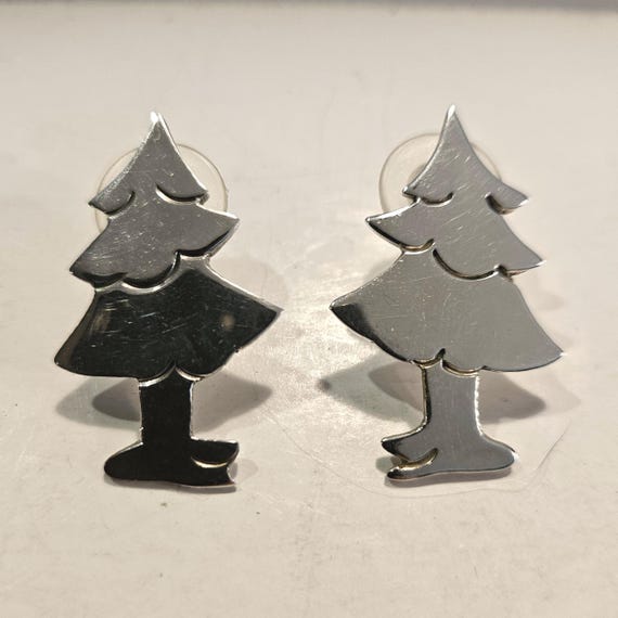 Sterling Silver Pine Tree Pierced Earrings Signed BGould