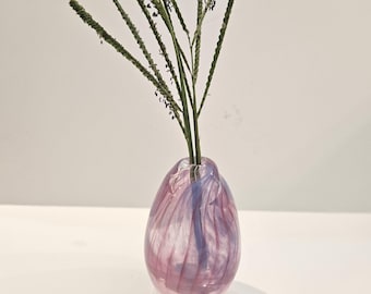 Hand Blown Art Glass Small Paperweight Vase Swirled Pink and Purple Signed