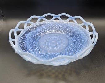 Vintage Imperial Glass Blue Opalescent Lace Edge Diamond Point Dish