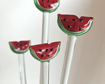 Set of 4 Swizzle Sticks with Lampwork Glass Watermelon Slices