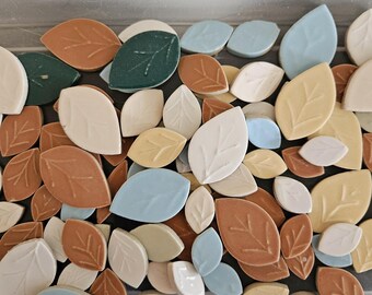 Lot of Ceramic Leaf Tiles Multiple Colors and Sizes 13 oz