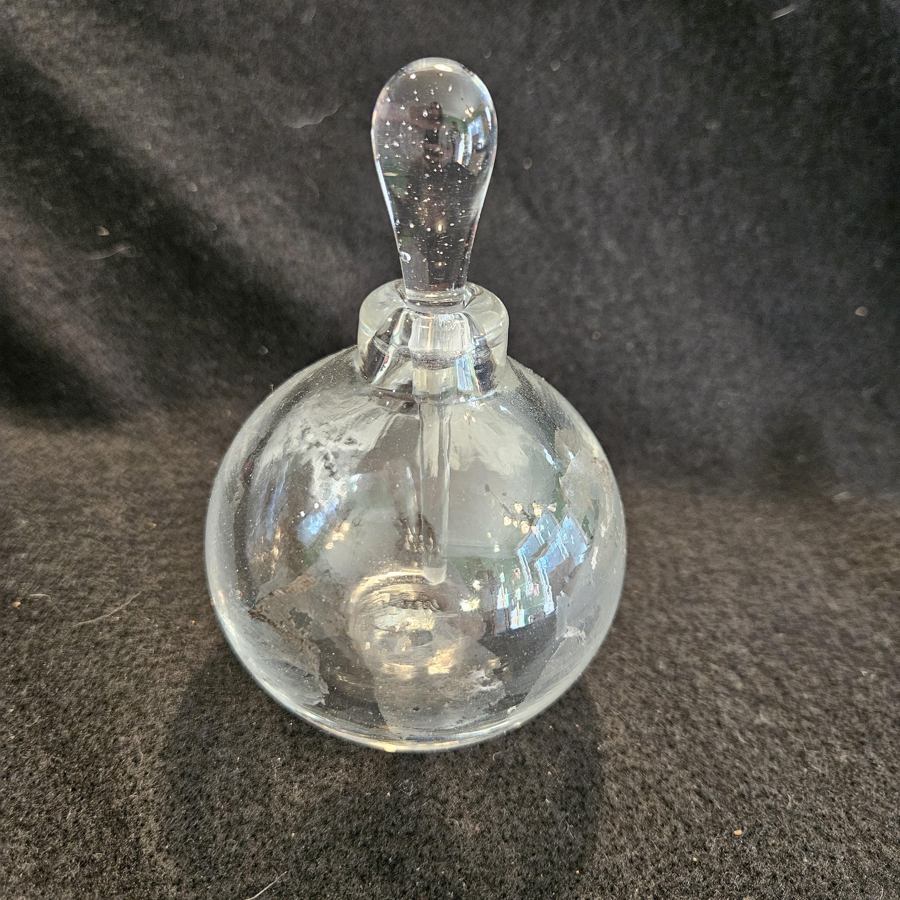 Hand Blown Signed Studio Glass Perfume Bottle with Stopper Clear with Silver
