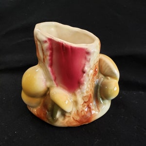 Vintage Pottery Tree Stump with Mushrooms Planter