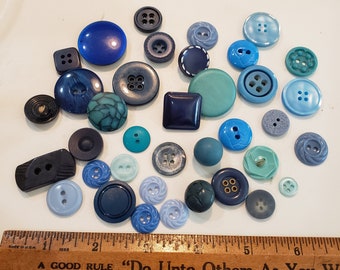 Vintage Lot of 37 Blue Assorted Buttons