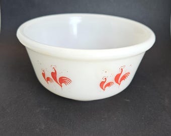 Vintage Anchor Hocking Red Rooster Small White Glass 5 inch Bowl