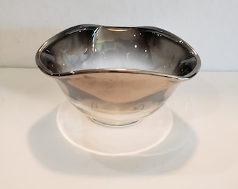 Vintage Silver Fade Three Sided Glass Bowl Dorothy Thorpe MCM
