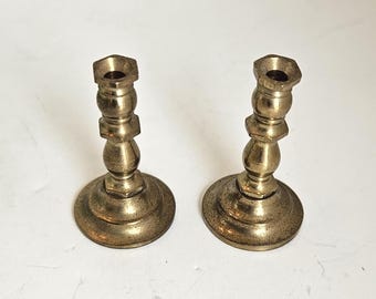Pair of Miniature Dollhouse Turned Solid Brass Candlestick Holders