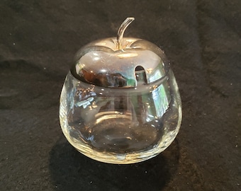 Hand Blown Glass Silver Plate Lidded Condiment Bowl Pumpkin or Apple