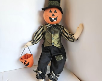 Halloween Pumpkin Head Scarecrow Man Soft Sculpture Doll