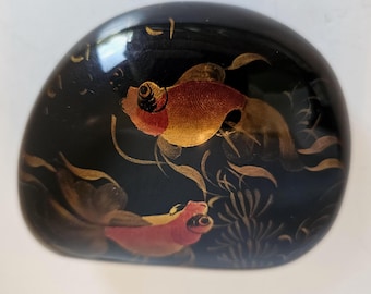 Hand Painted Black Lacquer Goldfish Paperweight