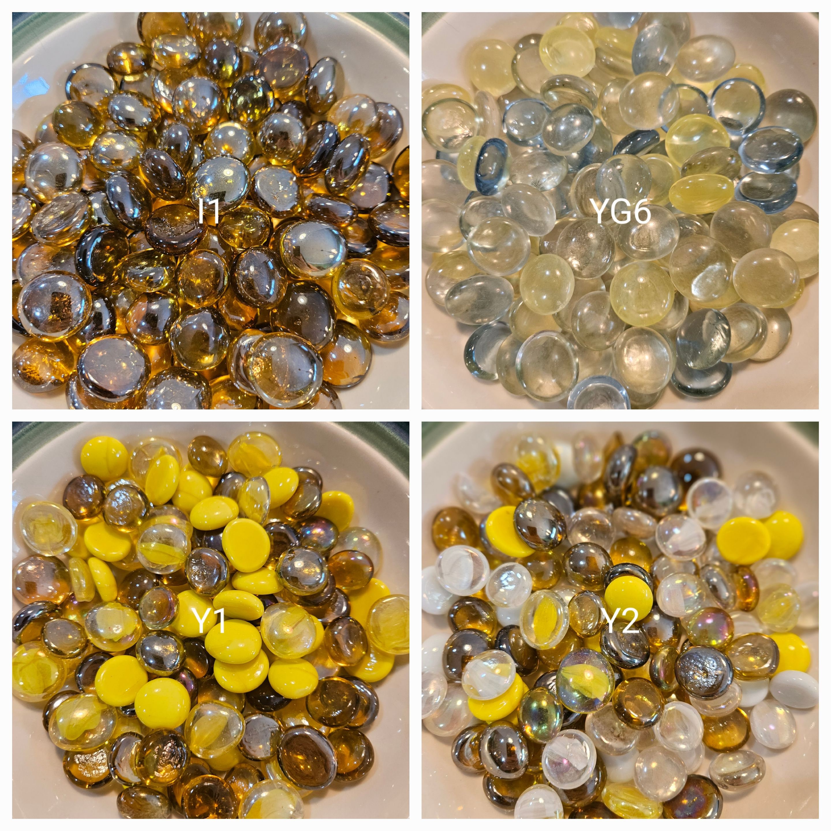 100 YELLOW LUSTER FLAT GLASS MARBLES GEMS, VASE FILLERS, MOSAIC TILES $8.99