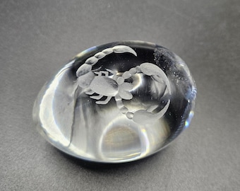 Ekenas Sweden Etched Scorpio Glass Egg Paperweight Zodiac Design