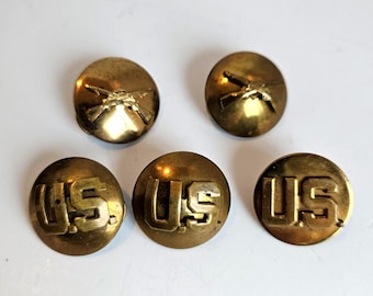 Lot of 5 Vintage Military Brass Pins 3 US and 2 Crossed Rifles