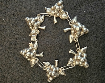 Mexican Silver Grape Cluster Link Bracelet