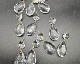 Chandelier Glass Drop Crystal Set of 10 Octagon Bead with Teardrop