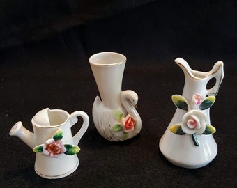 Collection of 3 Ceramic Miniature Vases Made in Japan