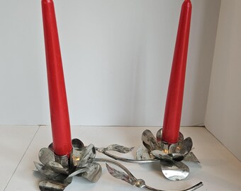 Pair of Tin Flower Candleholders
