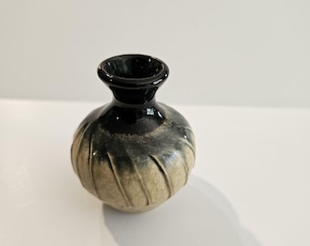 Studio Pottery Miniature Vase Black and Tan
