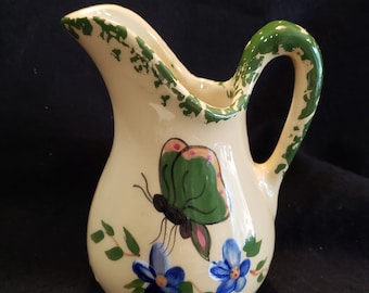 Alpine Pottery Small Pitcher with Green Butterfly and Flowers