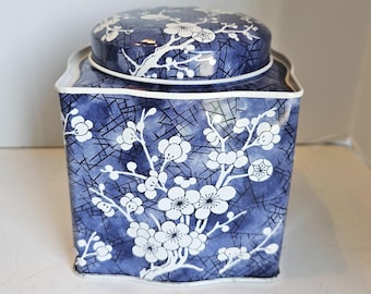 Daher Blue and White Cherry Blossom Square Tin