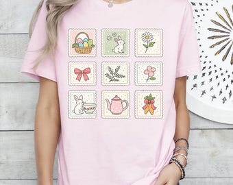 Vintage Easter Shirt for Women and Kids Cute Bunny Cottagecore Apparel and Coquette Farmhouse Thrifted Style Easter Sunday Gift