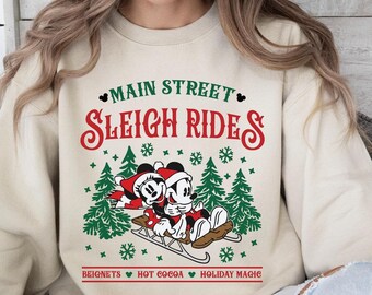 Disney Main Street Sleigh Rides Christmas Sweatshirt, Disney Merry Christmas Sweatshirt, Mickey Minnie Christmas Sweater, Christmas Gift