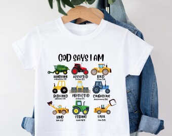 God Says I Am Shirt, Construction Boy Shirt, Construction Tshirt, Bible Verse Truck Shirt, Excavator Kids Shirt, Gift For Boys