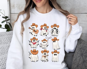 Western Halloween Sweatshirt, Cute Western Cowboy Ghosts Sweatshirt, Cowgirl Ghost Sweater, Cowboy Halloween Sweater, Halloween Gift
