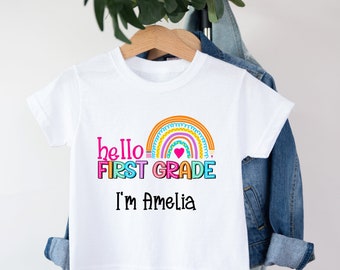 Personalized Hello First Grade Shirt, Custom Back To School Kids Shirt, First Day Of School Shirt, Kids School Shirt, 1st Day of School