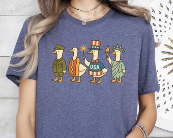 Fourth of July Goose Shirt for American Pride Funny USA Flag Apparel with Retro Patriotic Style for Summer Parades and Holiday Gift