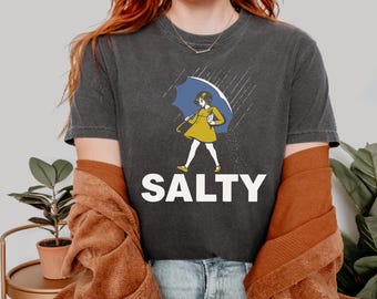 Comfort Colors® Retro Salty Girl T-Shirt – Funny Umbrella Aesthetic Graphic Tee – Sassy Vintage Rain Shirt