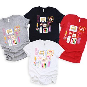Camiseta moderna para profesores: Camiseta colorida con garabatos para la vuelta al cole