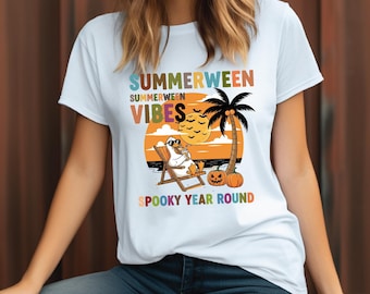 Summer ween Vibes Shirt, Summer Beach Vibes Retro Halloween Shirt, Spooky Summer Vibes Shirt, Funny Ghost Duck Beach Tee, Spooky Summer Tee