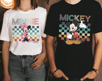 Vintage Style Cute Cartoon Mouse T-Shirt for Kids – Retro Checkered Graphic Pullover, Boy & Girl Cartoon Character Shirt