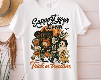 Retro Halloween T-Shirt: Support Local Trick or Treaters Kids Costume Tee