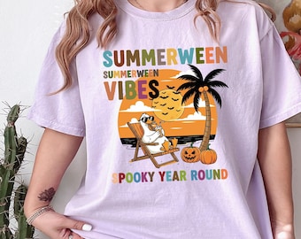 Comfort Colors Summer ween Vibes Shirt, Summer Beach Vibes Retro Halloween Shirt, Spooky Summer Tee, Funny Ghost Duck Tee, Spooky Summer Tee