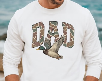 Camo Duck Dad Sweatshirt, Father's Day Camo Sweater, Camo Flying Mallard Sweat, Duck Hunting Tee, Mallard Camo Tee, Hunting Season Dad Gift