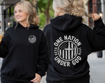 One Nation Under God Hoodie, American Flag Hoodie, Patriotic Hoodie, 4th of July, Patriotic Gift, USA Hoodie, Independence Day